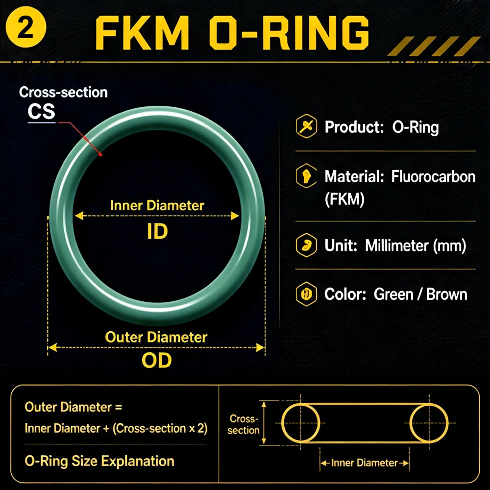 10Pcs FKM O-Ring CS 1.78mm ID 1.78~33.05mm and Corrosion-Resistant Oil Pump Valve Sealing Special Strong Chemical