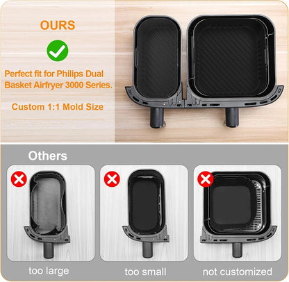 Air Fryer Mold for Philips 3000 Series Dual Basket Reusable Silicone Air Fryer Liner for Philips NA350 6/3L Airfryer Accessories