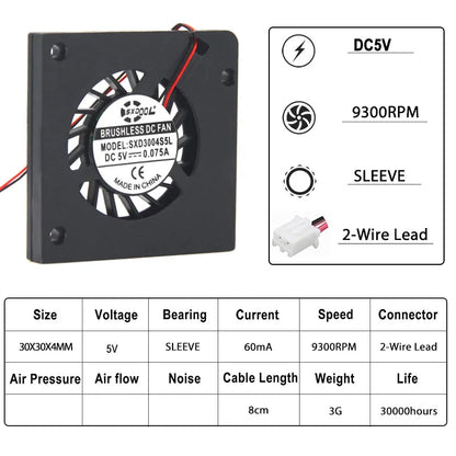 2pcs 30mm 3004 5V 60mA 9300RPM micro cooling fan 30X30X4mm small thin micro projector DC cooling fan replace RFB3004