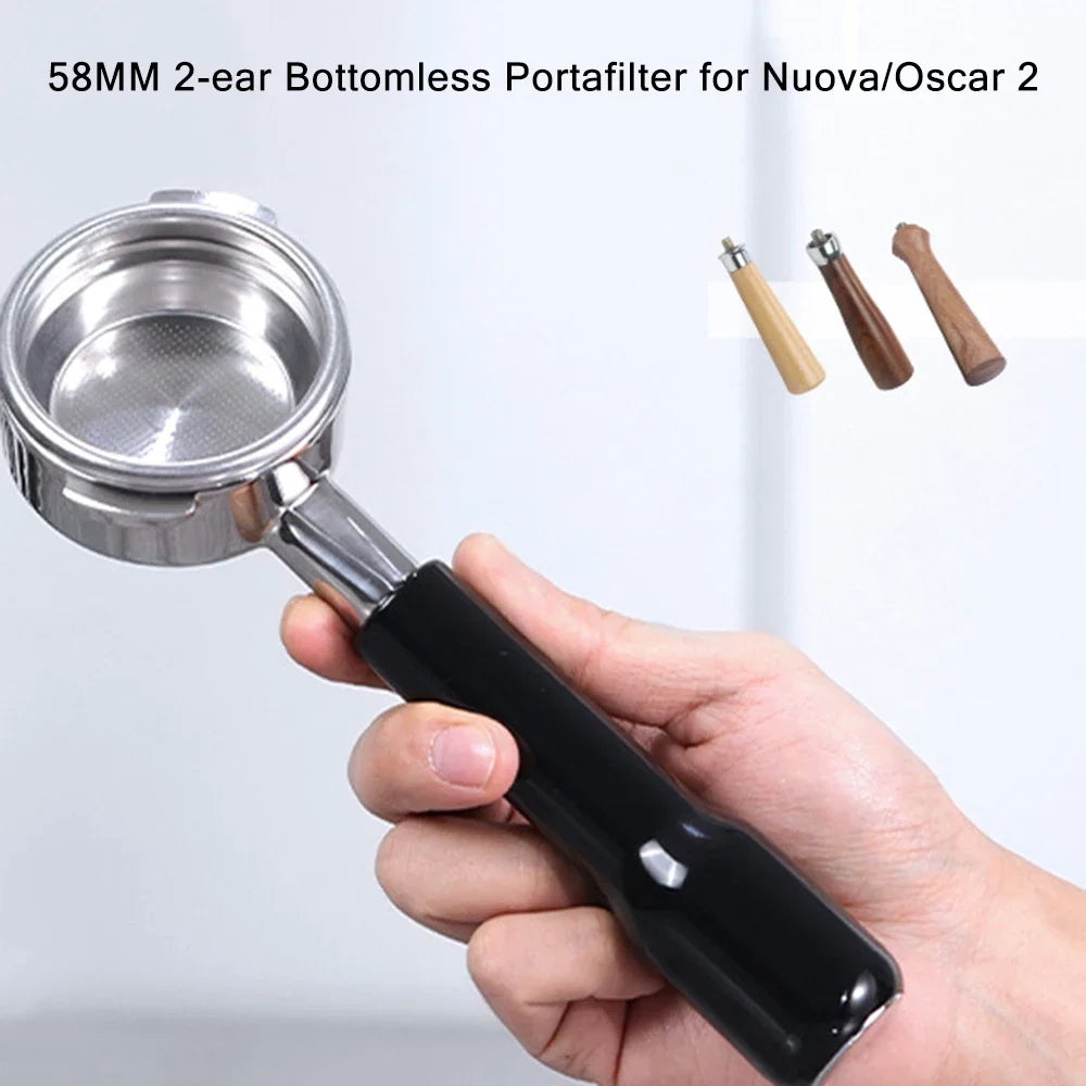 58mm 2-ear Bottomless Coffee Handle Filter for Nuova/Oscar 2/White Eagle/Black Eagle Stainless Steel Espresso Portafilter Tool