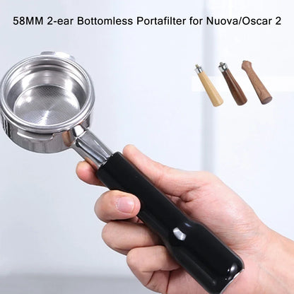 58mm 2-ear Bottomless Coffee Handle Filter for Nuova/Oscar 2/White Eagle/Black Eagle Stainless Steel Espresso Portafilter Tool