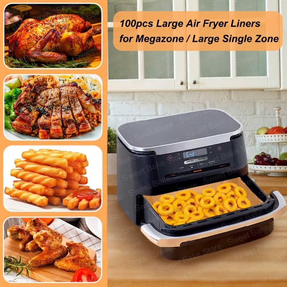 Large Air Fryer Disposable Baking Paper Liners for Ninja Foodi FlexDrawer Air Fryer 10.4L AF500EU/AF500EUCP, Cecotec 9000 9L