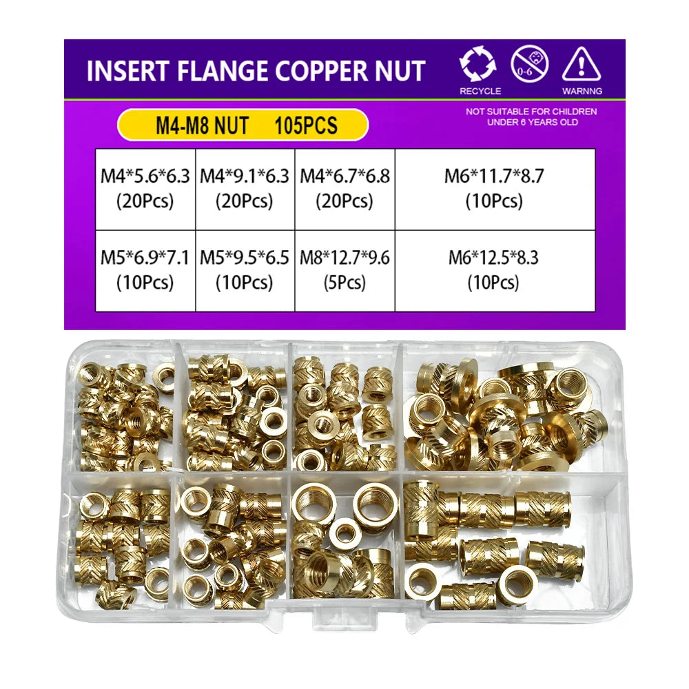 Flange Insert Nut Kit Brass Metric Threaded Sert Hot Melt Heating Embedded Injection 3D Printer Insertnut M2 M2.5 M3 M4 M5 M6M8