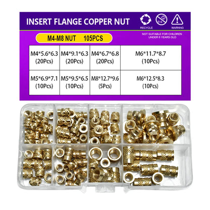 Flange Insert Nut Kit Brass Metric Threaded Sert Hot Melt Heating Embedded Injection 3D Printer Insertnut M2 M2.5 M3 M4 M5 M6M8