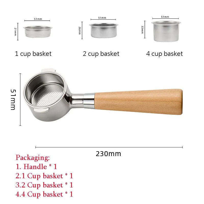 51mm Coffee Basket Delong ECO310 Mmodified Solid Wood Handle Two Ears Stainless Steel Bottomless Portafilter Barista Accessories