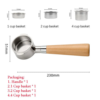 51mm Coffee Basket Delong ECO310 Mmodified Solid Wood Handle Two Ears Stainless Steel Bottomless Portafilter Barista Accessories