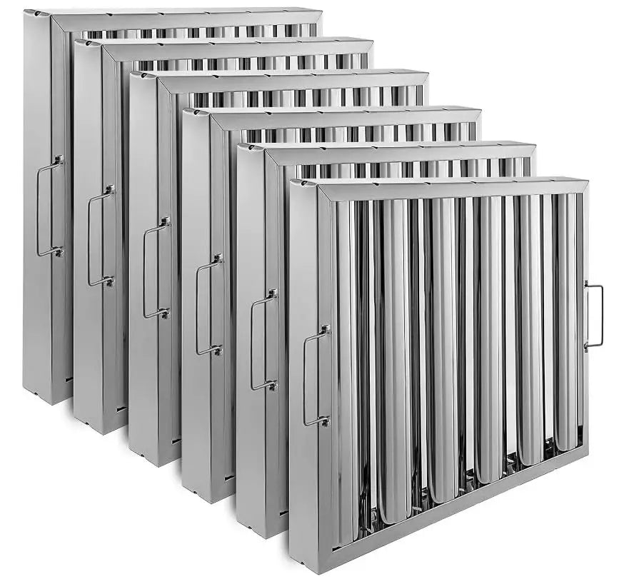 Commercial Range Hood Filter 6 Pack – 430 Stainless Steel, 5 Grooves Baffle, Oil & Grease Separation – Canopy Kitchen Exhaust Vent Replacement