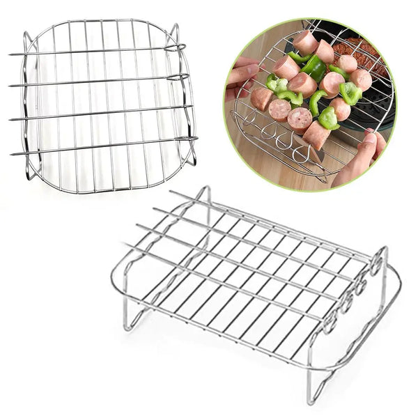 Stainless Steel Air Fryer Basket Tray Airfryer Rack Versatile Roasting Rack Air Fryer Holder Kitchen Supplies Baking Accessories