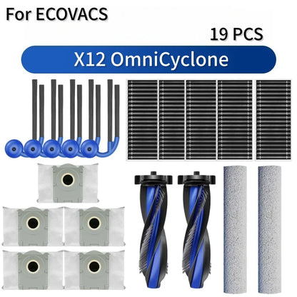 For ECOVACS Deebot X12 OmniCyclone Robot Vacuum Accessories Main Roller Brush Side Brush Dust Bag HEPA Filter Roller Mop Cloth