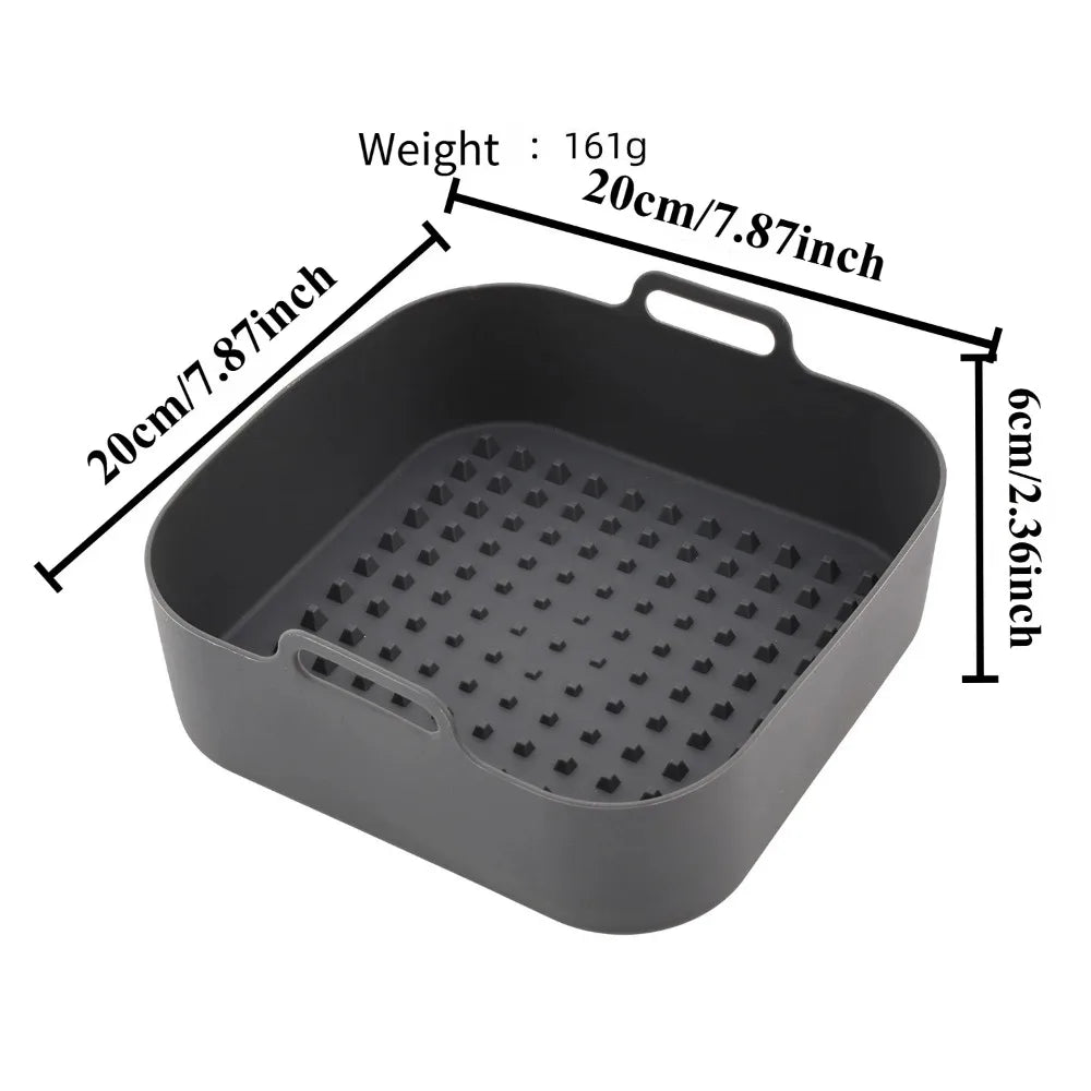 Square Air Fryer Silicone Pot Liner Food‑Grade Reusable Non‑Stick Basket with Handles Air Fryer Baking Cooking Accessories