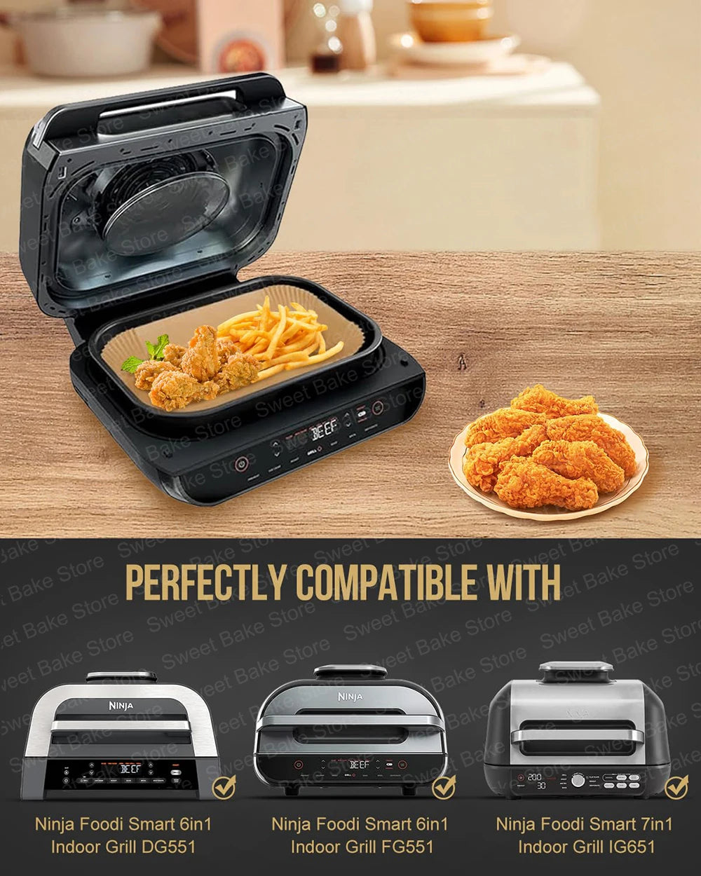 Air Fryer Liners Rectangular Disposable Parchment Paper for Ninja FG551 6-in-1 Grill Air Fryer Baking Accessories for Ninja XL