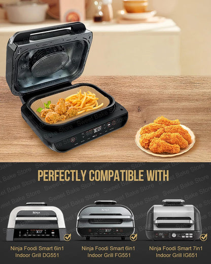 Air Fryer Liners Rectangular Disposable Parchment Paper for Ninja FG551 6-in-1 Grill Air Fryer Baking Accessories for Ninja XL