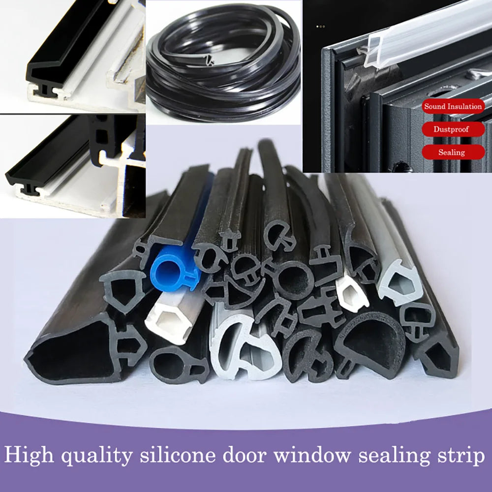1/3/5M Aluminum Alloy Door Window Soundproof Strip Bridge Cutoff Silicon Sealing Strips Card Slot Type Windproof Dust-Proof Seal