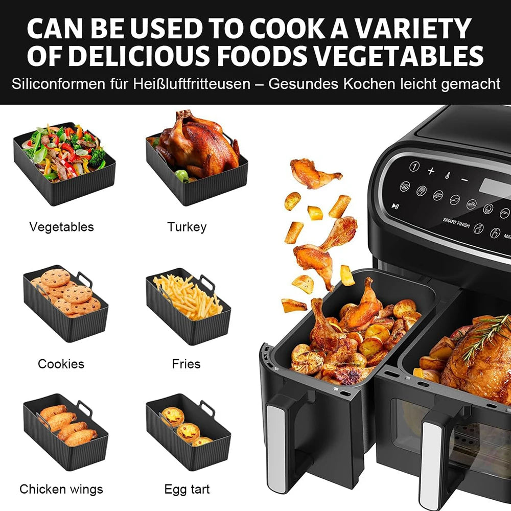 2PCS Silicone Air Fryer Mold for Tefal Ey901840 Reusable Air Fryer Oven Baking Tray Dual Basket 5.2/3.1L Airfryer Accessories