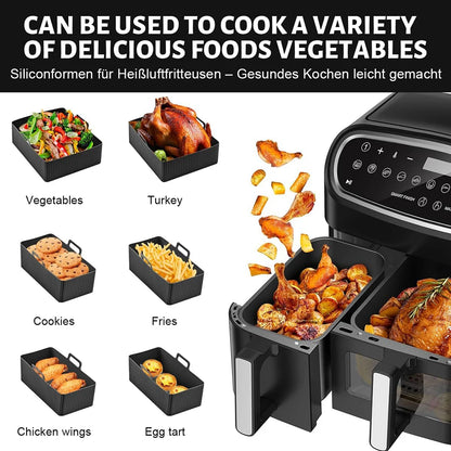 2PCS Silicone Air Fryer Mold for Tefal Ey901840 Reusable Air Fryer Oven Baking Tray Dual Basket 5.2/3.1L Airfryer Accessories