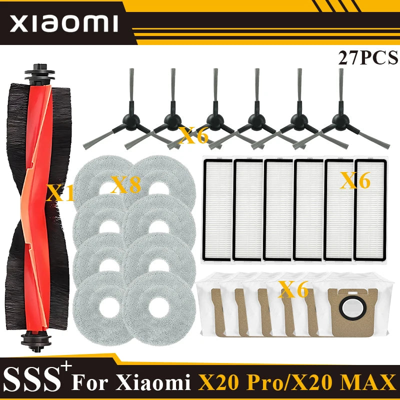 Compatible with Xiaomi Robot Vacuum X20 Max /X20 Pro/ D109GL /D102GL Accessories Main Roller Side Brush, Filter, Mop, Dust Collected Ba