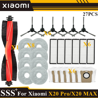 Compatible with Xiaomi Robot Vacuum X20 Max /X20 Pro/ D109GL /D102GL Accessories Main Roller Side Brush, Filter, Mop, Dust Collected Ba