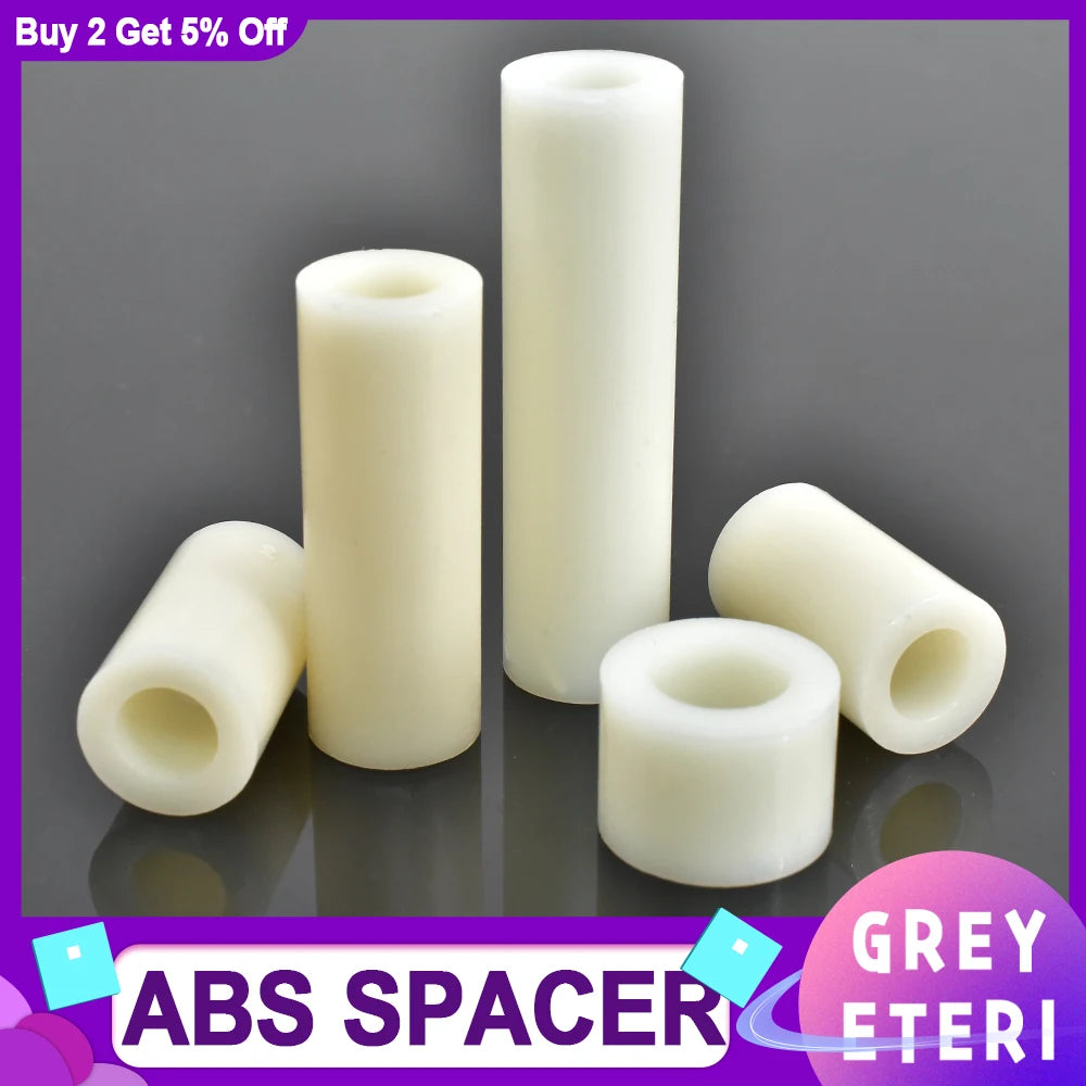 M3-M12 Round ABS Insulation Spacers Hollow Non Thread Standoff Rack Washer TV Install Plastic Column Pillars Beige 80-1000pcs