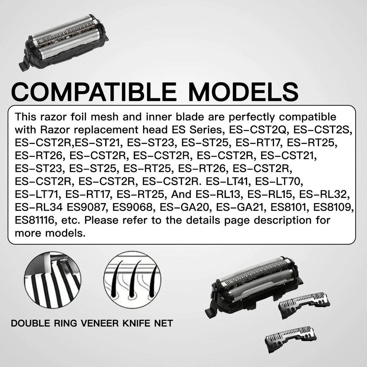 Electric Shaver Heads Compatible with Panasonic Shaver Replacement Foil and Blade Cutter Head for Panasonic ES-CST2Q,CST2S,ST21,CST2R