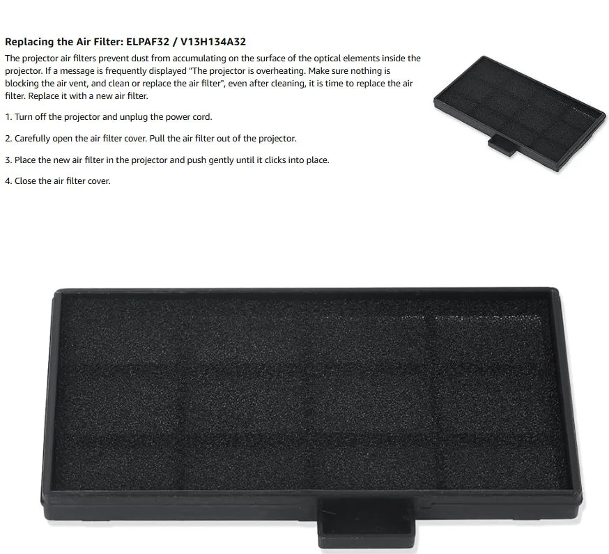 Replacement Projector Air Filter Compatible with Epson ELPAF32 / V13H134A32 / 1060 / 2040 / 2030 — Model Options