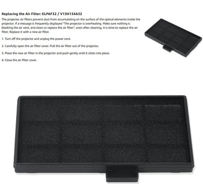 Replacement Projector Air Filter Compatible with Epson ELPAF32 / V13H134A32 / 1060 / 2040 / 2030 — Model Options