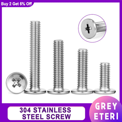 304 Stainless Steel Phillips Ultra Thin Flat Wafer Head Screw Thin Laptop Cross Bolt Screw for Computer M1.6 M2 M2.5 M3 M4 M5 M6