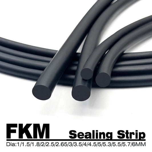 Dia 1 ~ 6mm Black FKM Fluororubber Seal Strip , for Machinery 1 2 3 4 5 10 20 Meter