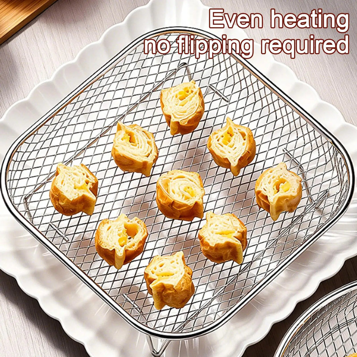 Air Fryer Rack Stainless Steel Square Stackable Air Fryer Mesh Basket for Oven Microwave Steamer Kitchen Cooking Tray Accessorie