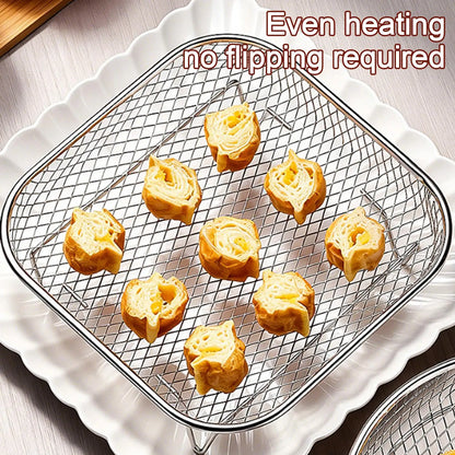 Air Fryer Rack Stainless Steel Square Stackable Air Fryer Mesh Basket for Oven Microwave Steamer Kitchen Cooking Tray Accessorie