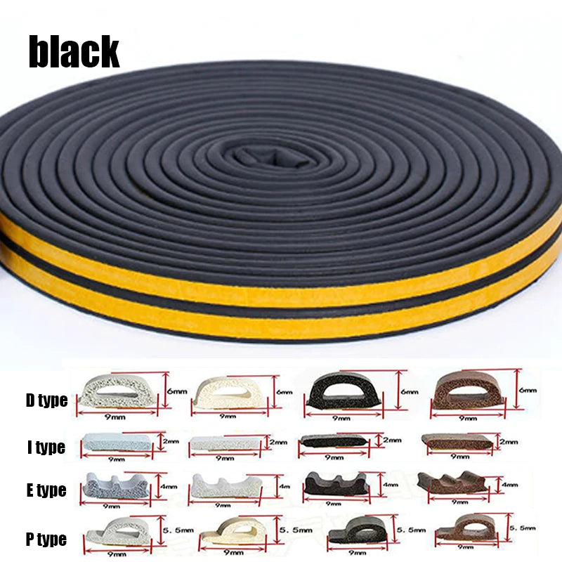 5M/10M Window Weather Strip DIEP Self-adhesive Acoustic Rubber Foam Seal Strip Tape Windproof Insulation Door Weatherstripping