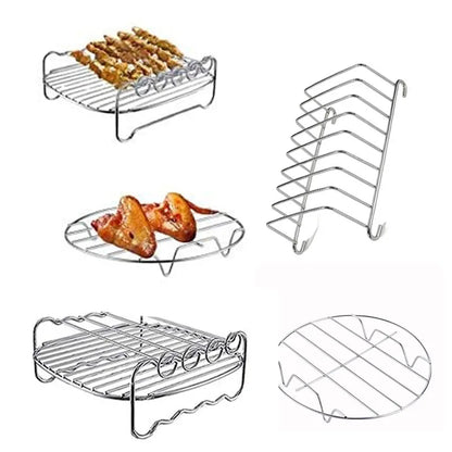 Multipurpose Stainless Steel Air Fryer Rack Bread Grill Stand Roasting Steamer BBQ Wire Holder for Kitchen Cooking Accessories