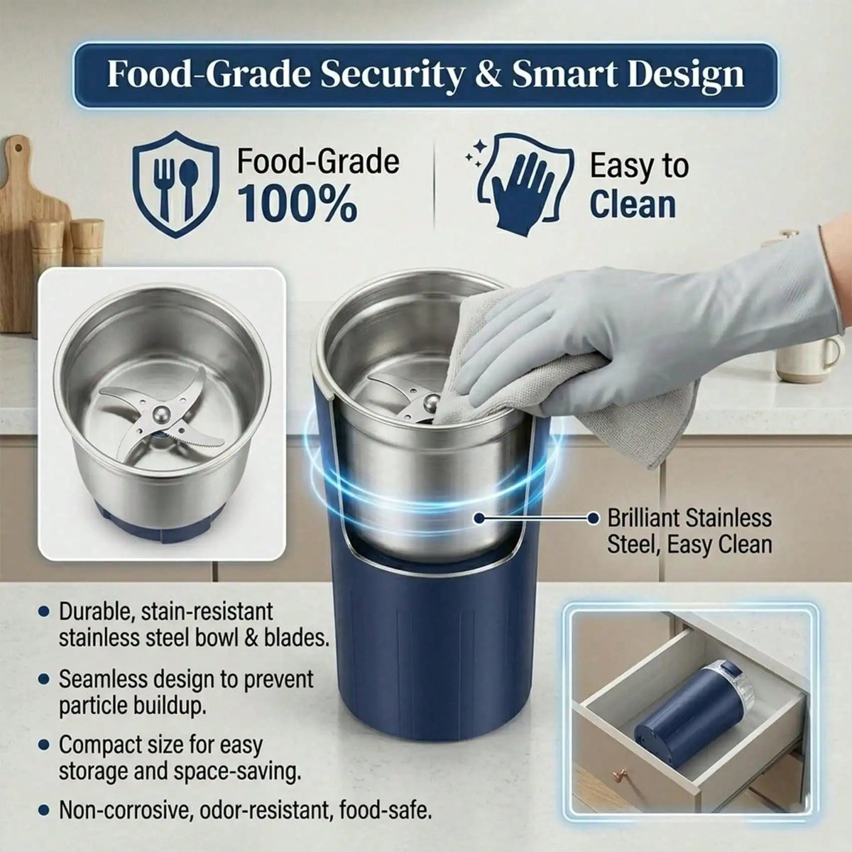 Rechargeable Electric Grinder, Portable Superfine Powder Grinding Machine With Stainless Steel Blades, One Touch Multi-Grain Grinder For Coffee Beans, Herbs, Nuts, Seeds, Pepper And Spices