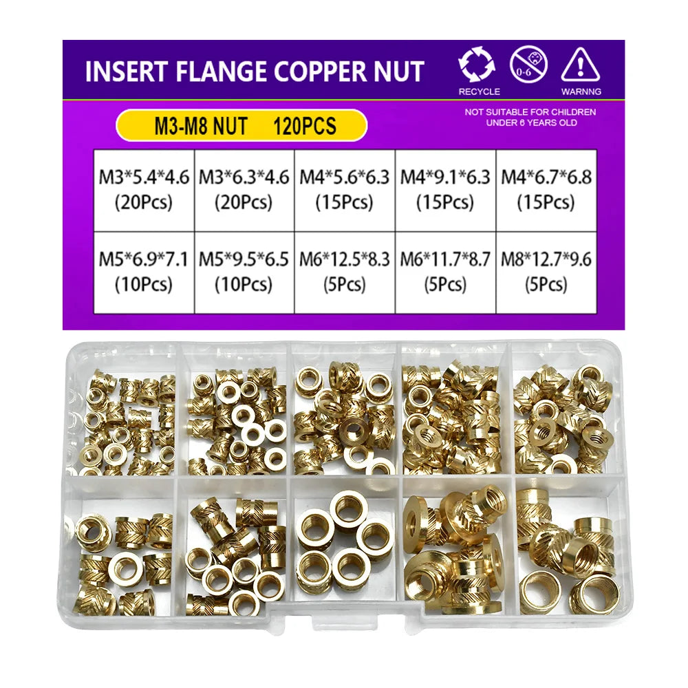 Flange Insert Nut Kit Brass Metric Threaded Sert Hot Melt Heating Embedded Injection 3D Printer Insertnut M2 M2.5 M3 M4 M5 M6M8