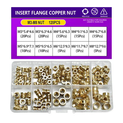 Flange Insert Nut Kit Brass Metric Threaded Sert Hot Melt Heating Embedded Injection 3D Printer Insertnut M2 M2.5 M3 M4 M5 M6M8