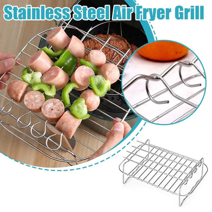 Stainless Steel Air Fryer Basket Tray Airfryer Rack Versatile Roasting Rack Air Fryer Holder Kitchen Supplies Baking Accessories