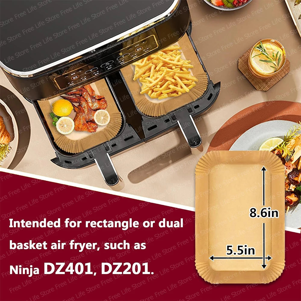Air Fryer Paper Liner Disposable for Ninja Dual Zone Airfryer Rectangle Parchment Paper For Ninja DZ201/DZ401 Baking Accessories