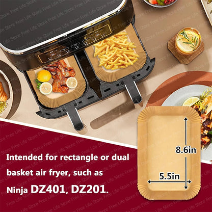 Air Fryer Paper Liner Disposable for Ninja Dual Zone Airfryer Rectangle Parchment Paper For Ninja DZ201/DZ401 Baking Accessories