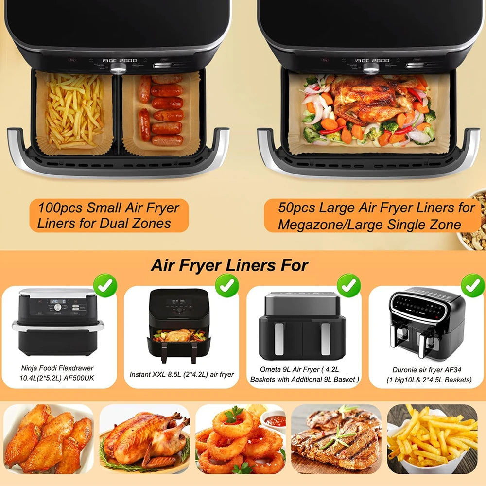 Air Fryer Liners for AF500UK AF500UKCP 10.4L Ninja Foodi Flex Drawer, 150pcs Disposable Parchment Paper Liners Dual Air fryers