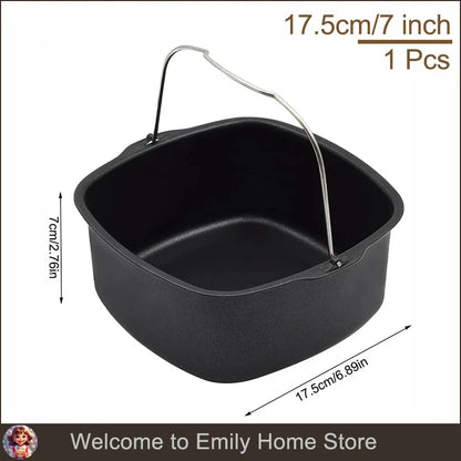 Air Fryer Basket Steel Square Non-stick Cake Baking Tray Barrel Dish Roasting Basket Pan Bakeware Mold Kitchen Accessorie