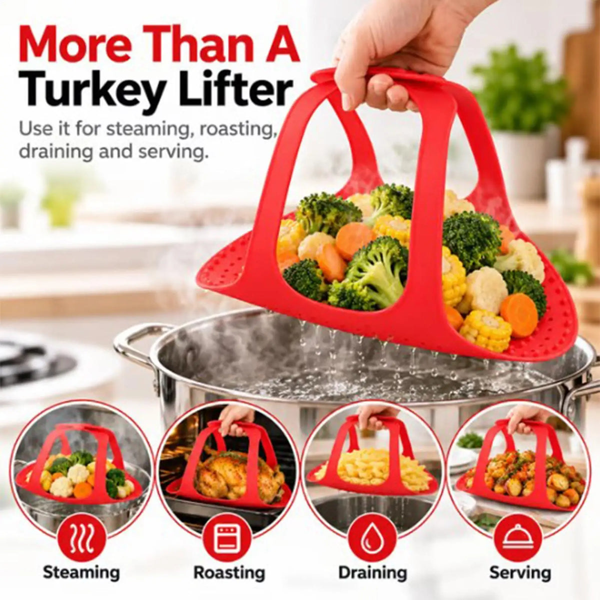 Silicone Turkey Lifter Roasted Chicken Veggie Pad Reusable Heat-resistant Bread Sling For Pan Oven Pot Air Fryer Bread Kitchen