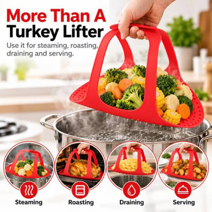 Silicone Turkey Lifter Roasted Chicken Veggie Pad Reusable Heat-resistant Bread Sling For Pan Oven Pot Air Fryer Bread Kitchen