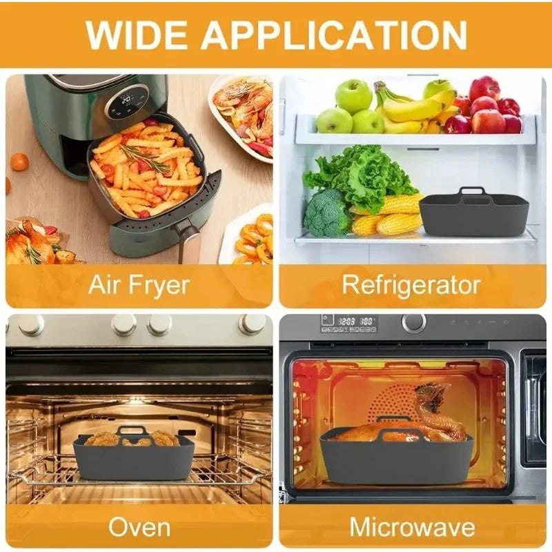 20CM Silicone Air Fryer Pot Tray Barbecue BBQ Pad Plate Airfryer Oven Baking Mold Pot Reusable Square Air Fryer Pan