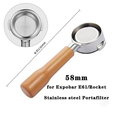58mm 2ears Bottomless Portafilter for Expobar/E61/Rocket Espresso Machine Stainless Steel Modified Coffee Handle Filter Tool