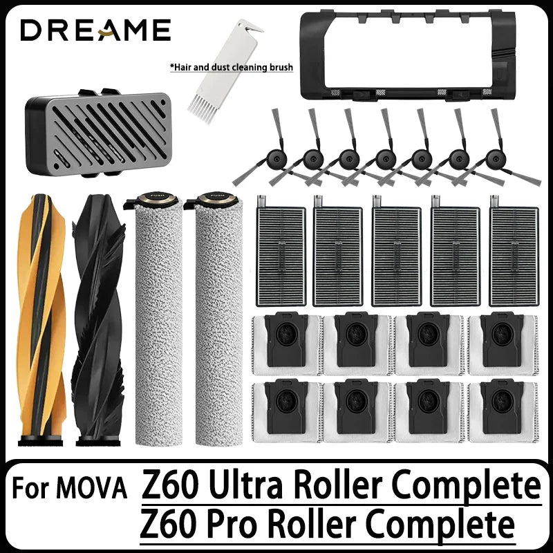 For MOVA Z60 Ultra/Pro Roller Complete Replacement Accessories Parts Main Side Brush Filter HEPA Roller Mop Cloth Bag.