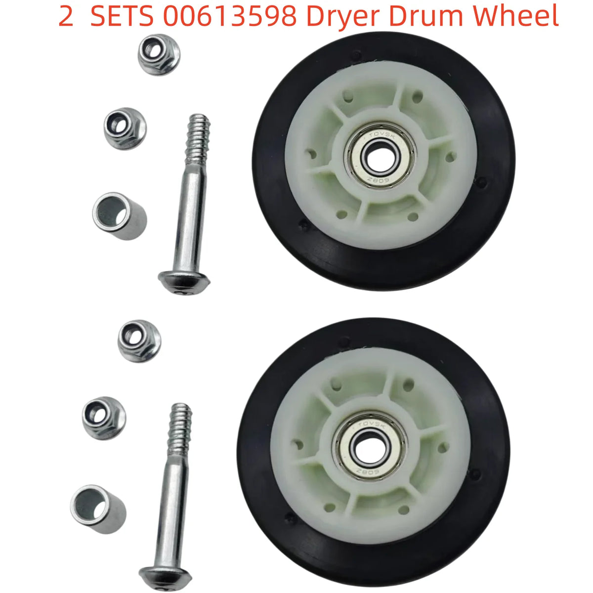 2 Sets 00613598 Dryer Drum Support Roller Wheel Kit Replaces 00600427 Fit Bos-ch Sie-mens Tumble Dryers