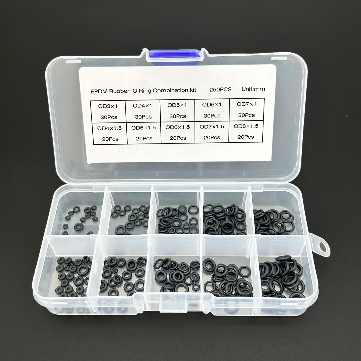 EPDM Black O-Ring Kit Weatherproof Sealing Gaskets for Auto/Plumbing/Equipment Sizes CS 1-1.5mm OD 3~8mm Rubber O Rings 250PCS