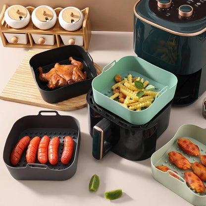 Reusable Silicone Air Fryer Mat Non Stick Square Tray Heat Resistant for Oven Toaster Grill Roasting Baking Clean Easy
