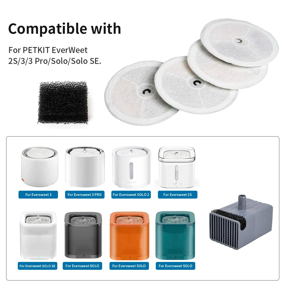 Pet Water Dispenser Replacement Filter Compatible with Eversweet 2S/3/3 Pro, Eversweet Solo/Solo2/Solo SE CYBERTAIL
