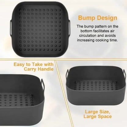 20CM Silicone Air Fryer Pot Tray Barbecue BBQ Pad Plate Airfryer Oven Baking Mold Pot Reusable Square Air Fryer Pan
