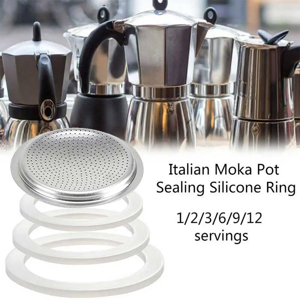 Replacement Silicone Gaskets And 1pc Aluminum Filter Moka Pot For Coffee Espresso Moka Stove Pot Top Silicone Rubber